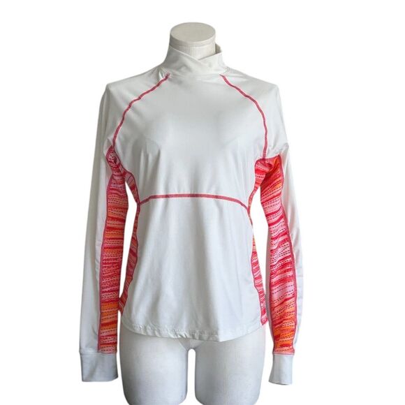 Athleta Women's Rash Guard Swim Top size L White Colorblock Long Sleeve - Picture 2 of 11